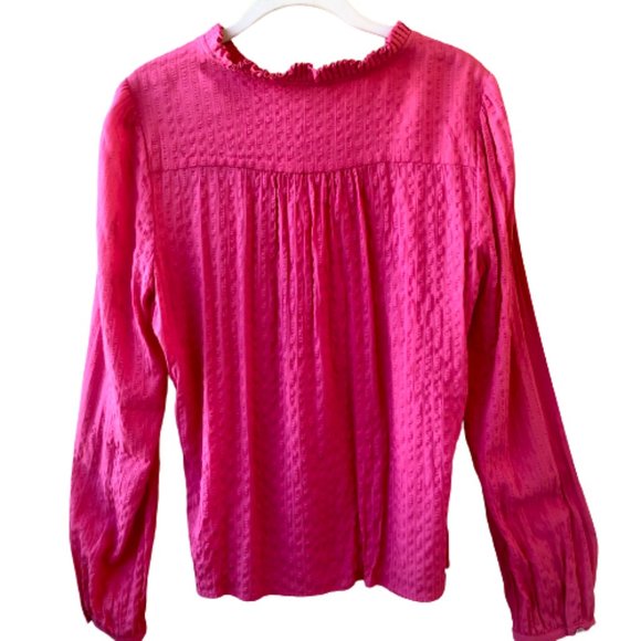 Tommy Hilfiger Blouse Coral Top Puckered Long Sleeve Neck Button Womens Large - Picture 12 of 14